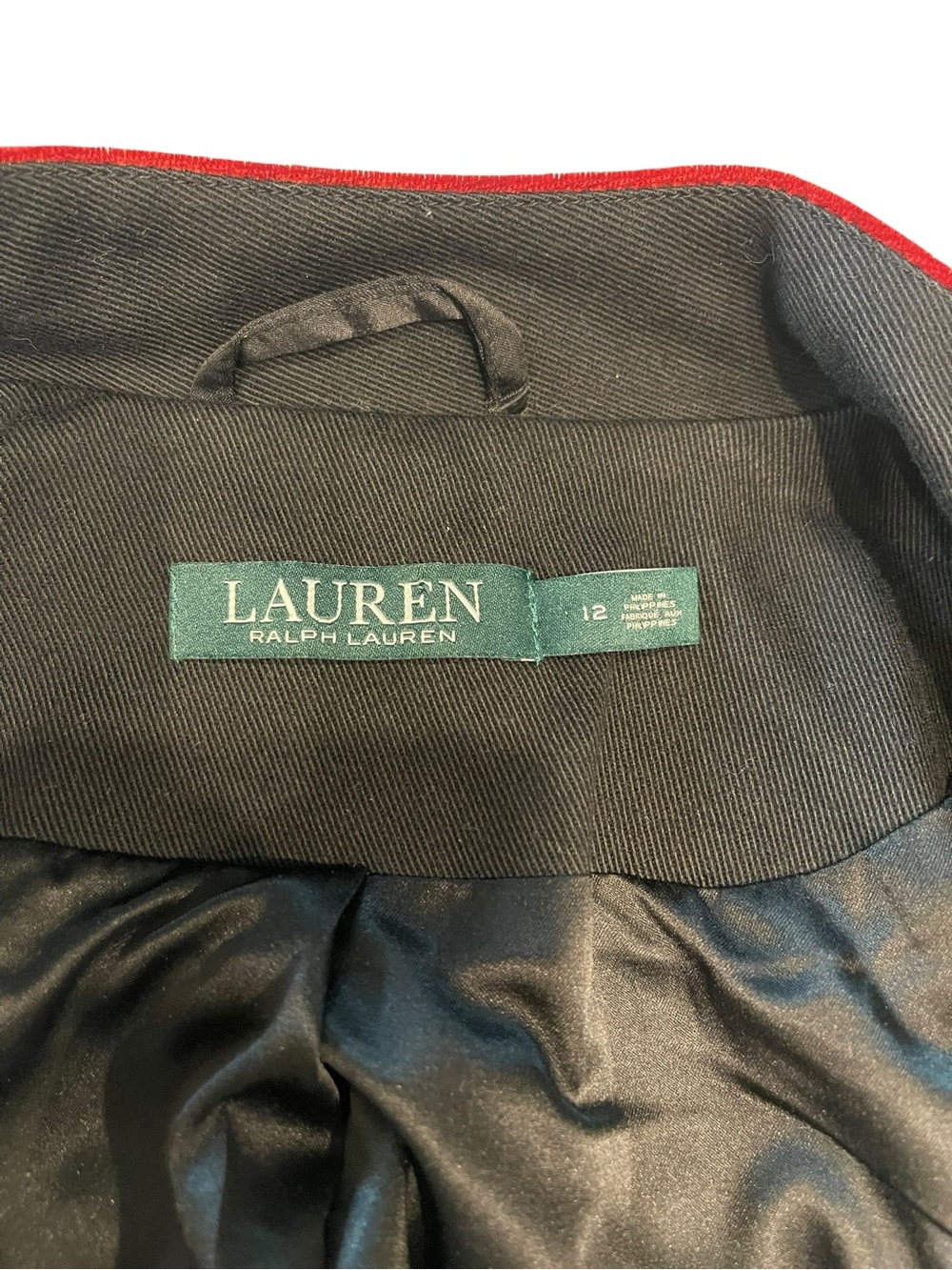 Lauren Ralph Lauren Military Velvet Mockneck jacket blazer Black /red 12 - Picture 13 of 13
